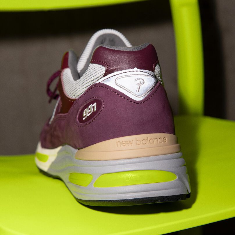 Close up image of the back of a Patta & New Balance MADE in UK 991v2